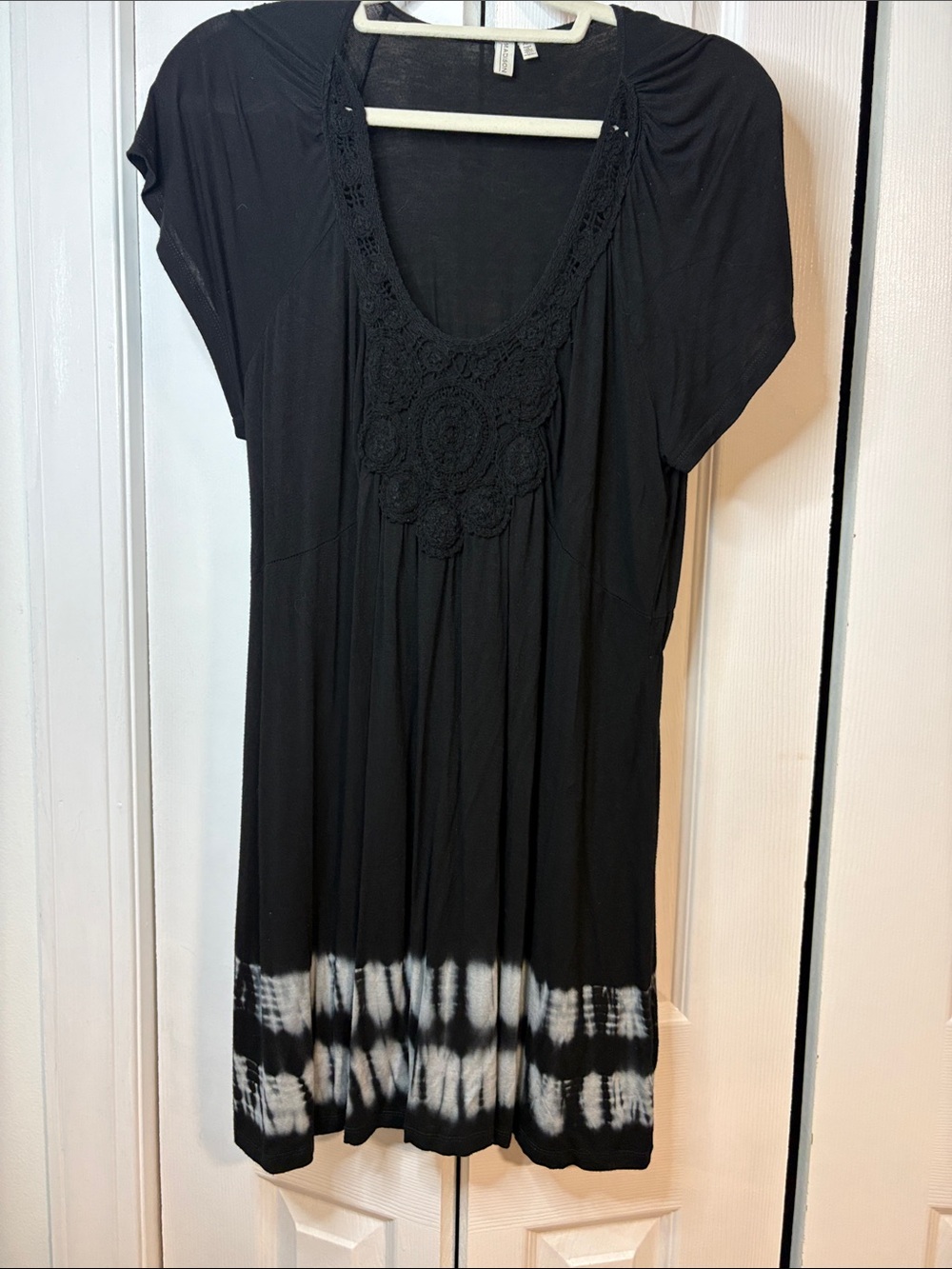 Madison Black Tie-Dye Crochet-Neck Mini Dress